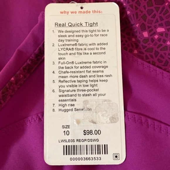 Lululemon Real Quick Tight Leggings Paradise Geo Regal Plum Size 10 NWT - Picture 13 of 16